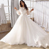 Elegant Rustic Chiffon Wedding Dress with Boat Neck and Long Sleeves