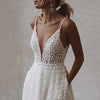 Classic Lace A-Line Wedding Dress with V-Neck and Backless Design