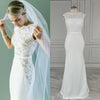 Elegant Boat Neck Backless Wedding Dress with Cap Sleeves | Lace Sheath Bridal Gown