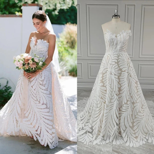 Bohemian Lace A-Line Wedding Dress with Sweetheart Neckline