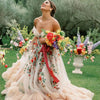 Enchanting Off-Shoulder A-Line Tulle Wedding Dress with Floral Appliques & Ruffles - Includes Veil