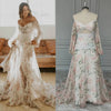 Floral Print Off-Shoulder Bohemian Bride Wedding Dress with Long Sleeves