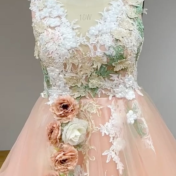 Enchanted Blossom Fairytale Couture Bridal Gown with 3D Flowers