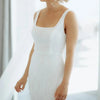 Elegant Sheath Sleeveless Wedding Dress with Spaghetti Straps and Sweep Train