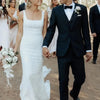 Elegant Sheath Sleeveless Wedding Dress with Spaghetti Straps and Sweep Train