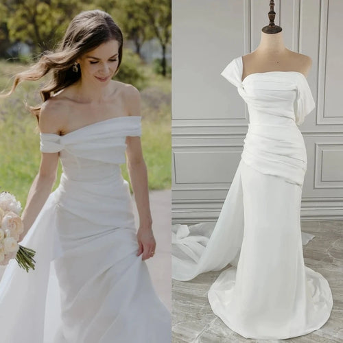 Elegant Off-Shoulder Mermaid Wedding Dress with Sweep Train