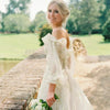 Modern Floral Print Organza Wedding Dress with Sweetheart Neckline and Off-the-Shoulder Sleeves