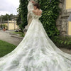 Modern Floral Print Organza Wedding Dress with Sweetheart Neckline and Off-the-Shoulder Sleeves