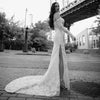 Classic Floral Lace Sheath Wedding Dress with Sweetheart Neckline and Off-the-Shoulder Sleeves