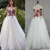 Romantic Pastoral Strapless Lace Wedding Dress with Floral Embroidery and Sweep Train