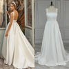 Boho Chic Satin A-Line Wedding Dress with Pockets and Sweep Train