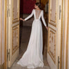 Classic Boat Neck Bridal Gown with Illusion Back and Sweep Train