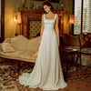 Chic Minimalist Satin Elopement Dress with Square Neckline and Backless Design