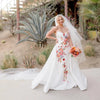 Strapless Satin A-Line Wedding Dress with 3D Colorful Beaded Flowers and Detachable Train - Exquisite Floral Bride Gown