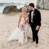 Strapless Satin A-Line Wedding Dress with 3D Colorful Beaded Flowers and Detachable Train - Exquisite Floral Bride Gown