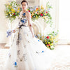 Elegant Floral Lace A-Line Wedding Dress with Illusion Back and Sweep Train