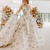 Pastoral Floral Print Chiffon A-Line Wedding Dress with V-Neck and Sleeveless Design