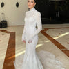 Simple Elegance Bespoke Wedding Dress with Illusion High Neck and Full Lace Sleeves