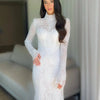 Simple Elegance Bespoke Wedding Dress with Illusion High Neck and Full Lace Sleeves