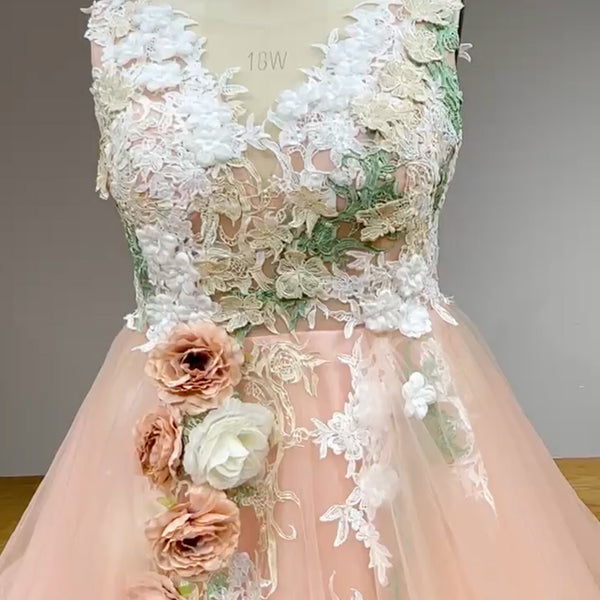 Enchanted Blossom Fairytale Couture Bridal Gown with 3D Flowers