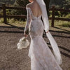 Vintage Boho Lace Mermaid Wedding Dress with V-Neck and Off-The-Shoulder Sleeves