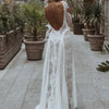 Bohemian Open Back Wedding Dress with Lace Overlay | Sheath Bridal Gown