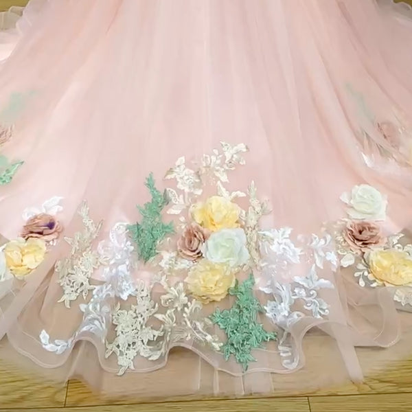 Enchanted Blossom Fairytale Couture Bridal Gown with 3D Flowers