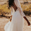 Bohemian Open Back Wedding Dress with Lace Overlay | Sheath Bridal Gown