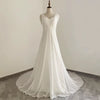 Elegant V-Neck Backless A-Line Wedding Gown with Court Train and Lace Details