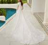 Elegant Lace Long Sleeve Wedding Dress with Sparkling A-Line Tulle and V-Neckline