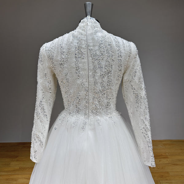 High-Neck Beaded Muslim Wedding Dress