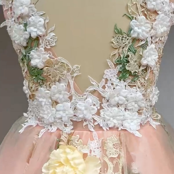 Enchanted Blossom Fairytale Couture Bridal Gown with 3D Flowers