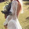 Bohemian Open Back Wedding Dress with Lace Overlay | Sheath Bridal Gown