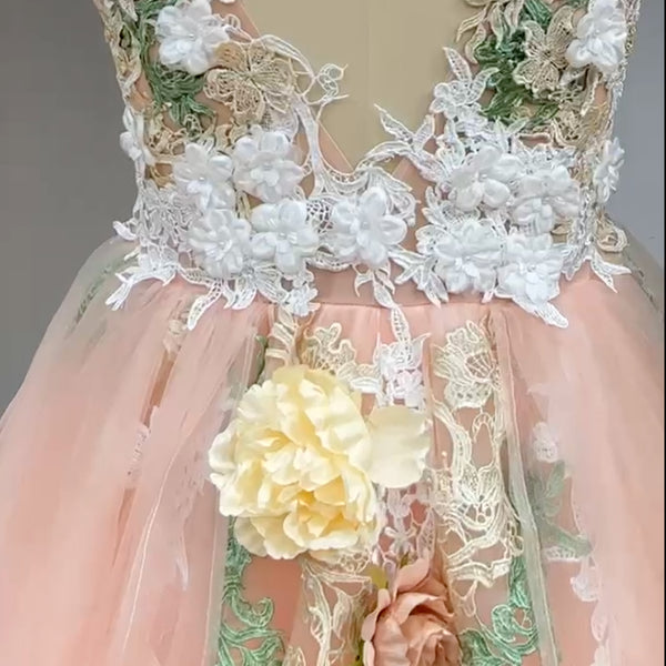 Enchanted Blossom Fairytale Couture Bridal Gown with 3D Flowers