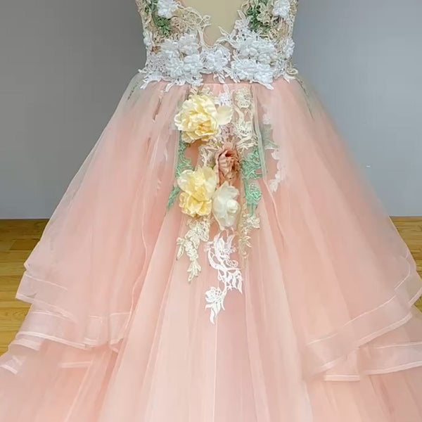 Enchanted Blossom Fairytale Couture Bridal Gown with 3D Flowers