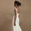 Minimalist White Satin Wedding Dress – Simple Square Neck Sleeveless Sheath Engagement or Formal Gown