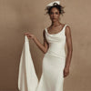 Minimalist White Satin Wedding Dress – Simple Square Neck Sleeveless Sheath Engagement or Formal Gown