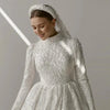 Exquisite High-Neck Muslim Wedding Dress with Beading and Pearls, Modest Design with Court Train