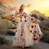 Floral Applique Elopement Dress with Puff Sleeves - Elegant Evening Gown for Wedding Parties