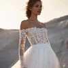 Bohemian Tulle Wedding Dress with Off-The-Shoulder Sleeves and Lace-Up Back