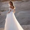 Bohemian Tulle Wedding Dress with Off-The-Shoulder Sleeves and Lace-Up Back