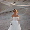 Bohemian Tulle Wedding Dress with Off-The-Shoulder Sleeves and Lace-Up Back