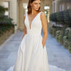 Minimalist V-Neck Satin Wedding Dress with Lace Jacket