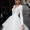 Satin Ball Gown Wedding Dress with Deep V-Neck and Ruffles – Elegant Backless Bridal Gown