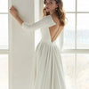 Minimalist Satin A-Line Wedding Dress with Boat Neck and Chapel Train - Modern Bridal Gown with Bows and Sashes