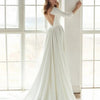 Minimalist Satin A-Line Wedding Dress with Boat Neck and Chapel Train - Modern Bridal Gown with Bows and Sashes