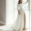 Minimalist Satin A-Line Wedding Dress with Boat Neck and Chapel Train - Modern Bridal Gown with Bows and Sashes