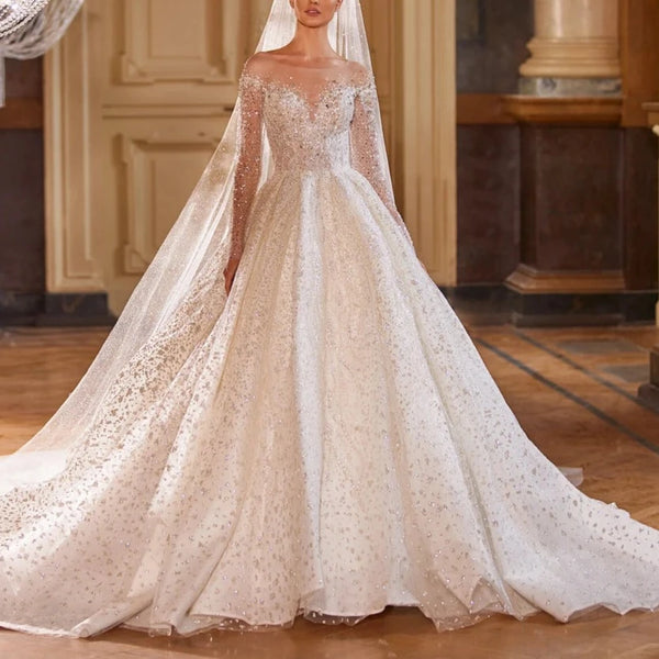 Luxury Princess Ball Gown Wedding Dress with Beading and Crystal Embellishments, Sweetheart Neckline, and Court Train