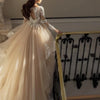 Modern Vintage Italian A-Line Wedding Dress with Crystal Beading and Chapel Train