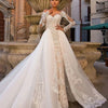 Luxury Vintage Italian Lace Mermaid Wedding Dress with Detachable Train and Illusion Cap Sleeves